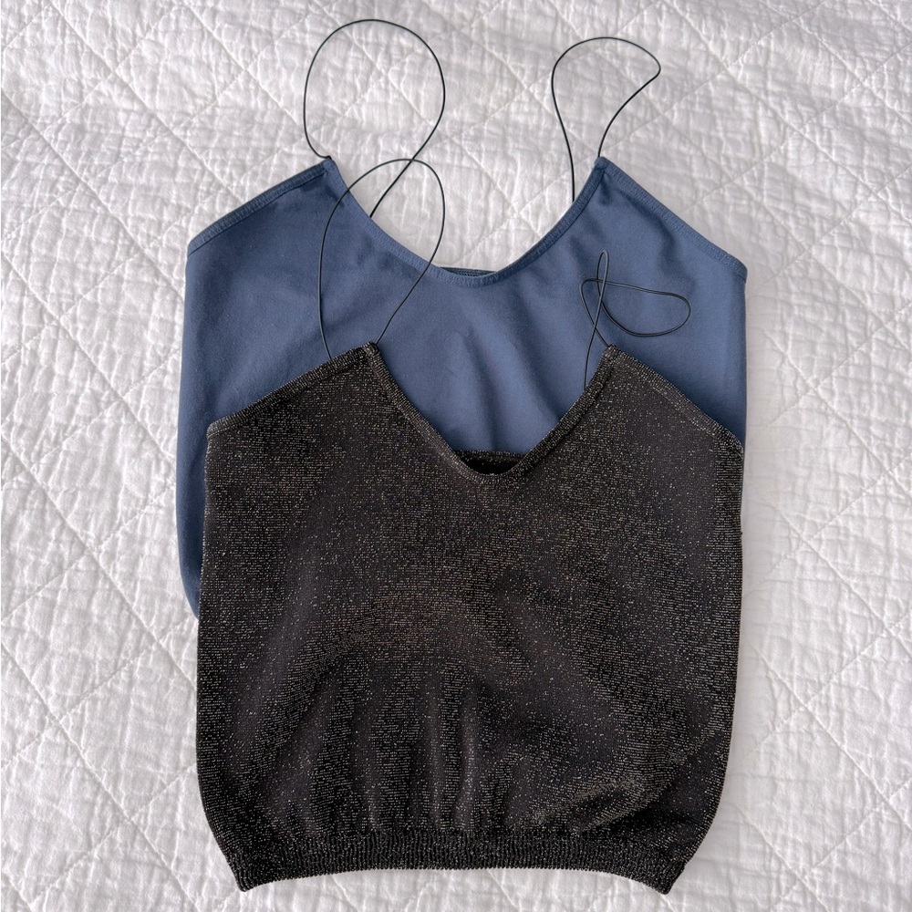 Free People Intimates Cropped Sparkle and Blue Tank Top